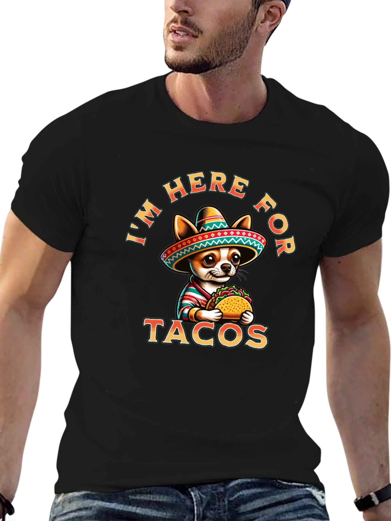 Black Tacos Chihuahua T-Shirt - I'm Here For Tacos Tee view 6