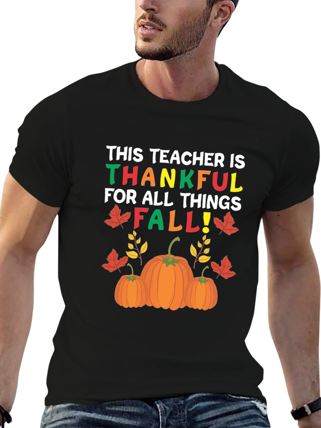 Black Teacher Thankful Fall T-Shirt, Autumn Graphic Tee view 6