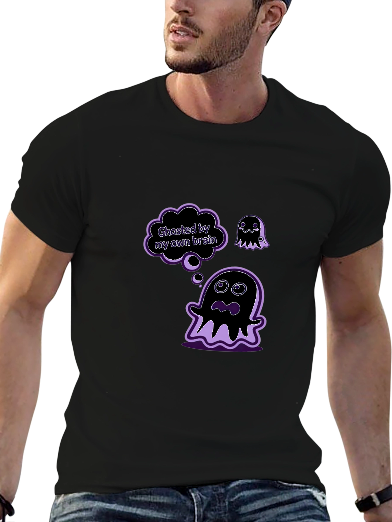 Black Ghosted by My Own Brain Graphic T-Shirt view 6