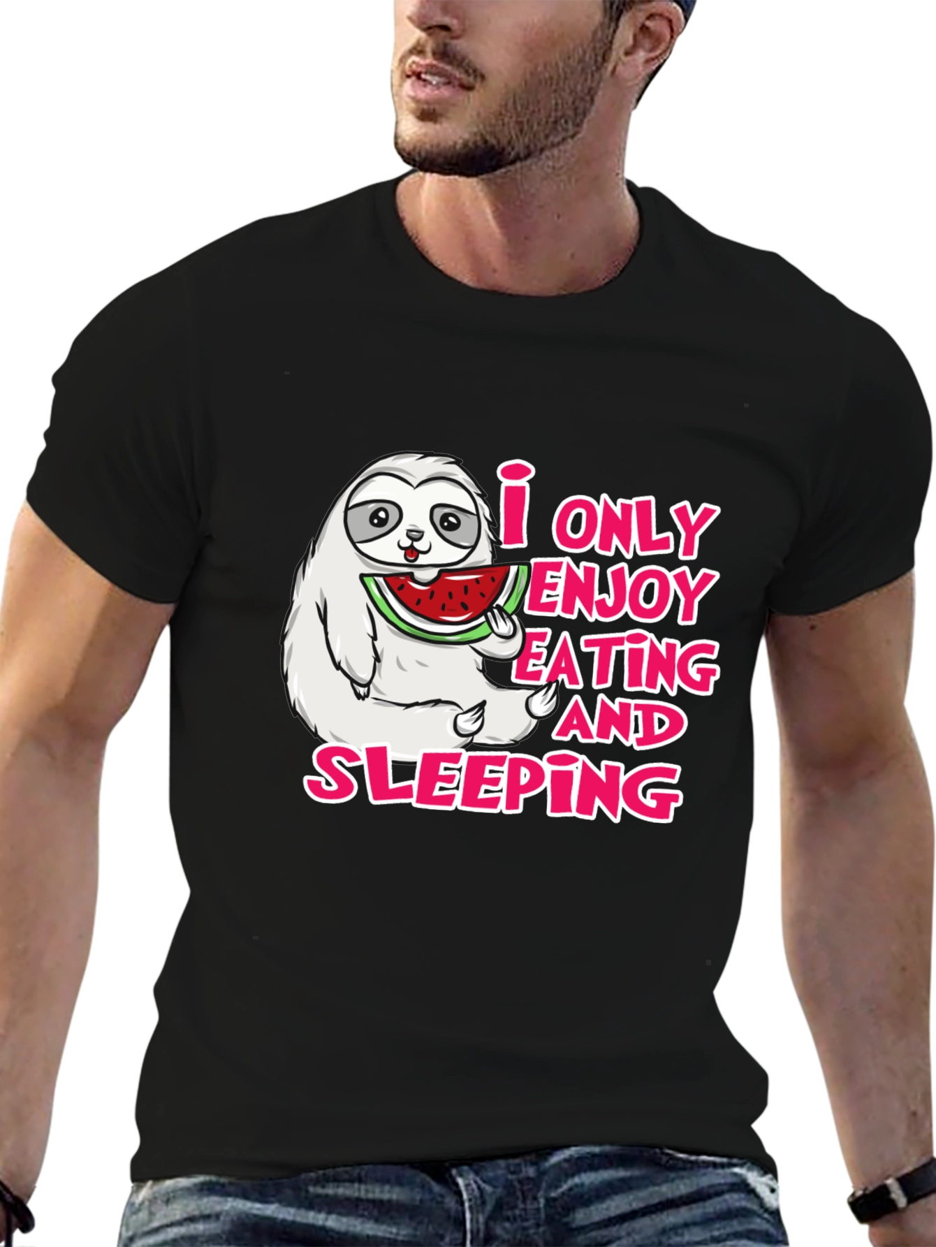 Black Sloth Eating Watermelon Graphic Tee - Enjoy Eating and Sleeping view 6