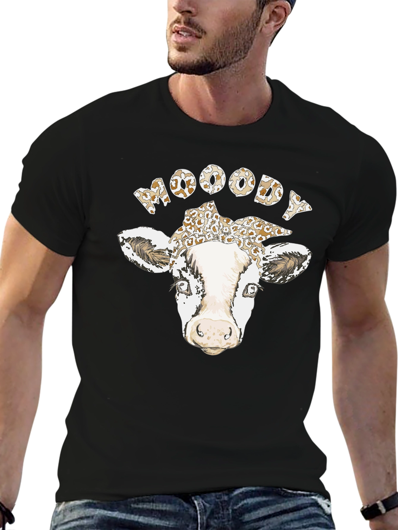 Black Moody Cow Graphic T-Shirt - Unisex Cotton Tee view 6