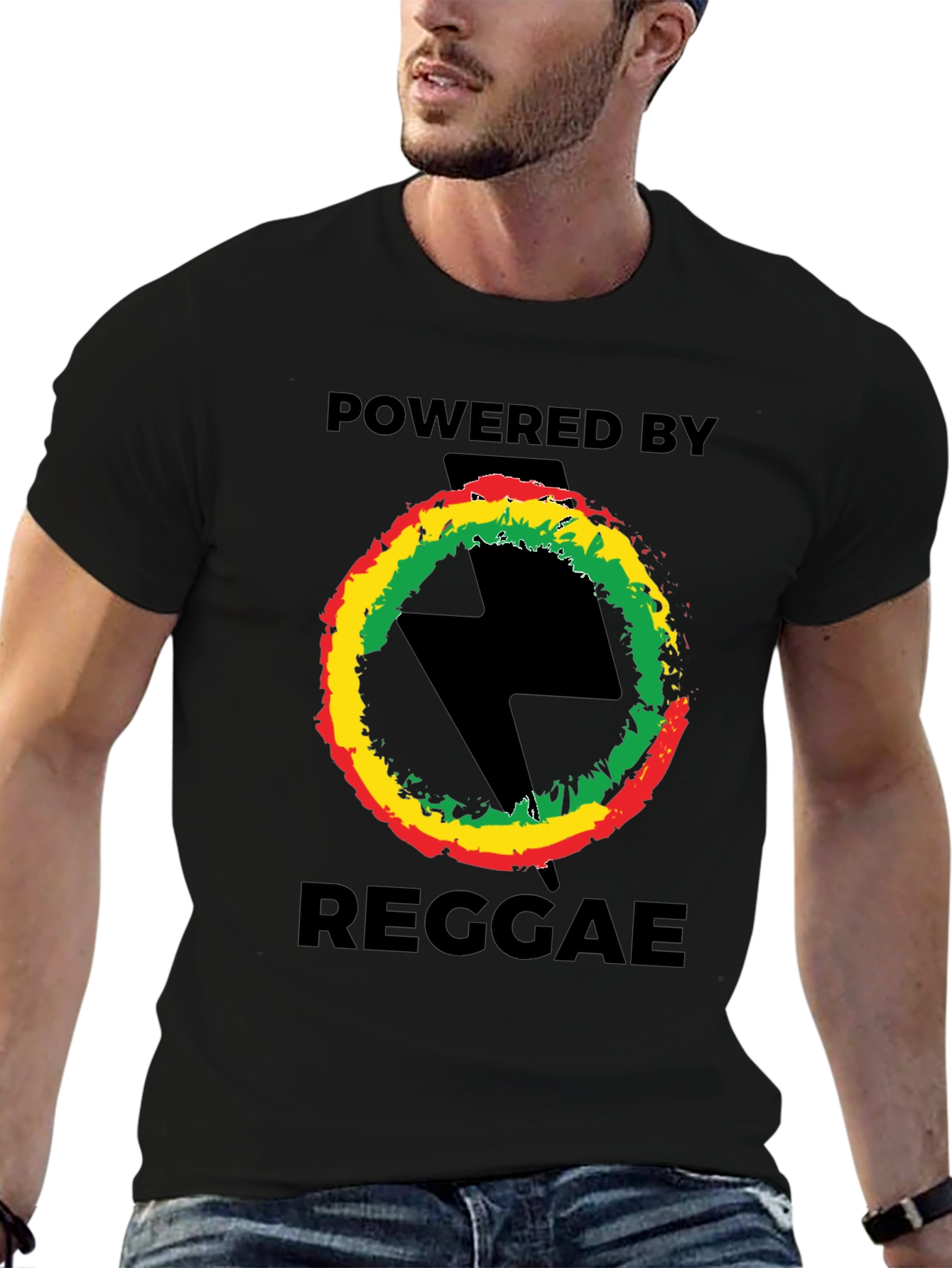 Black Powered By Reggae T-Shirt - Black view 6