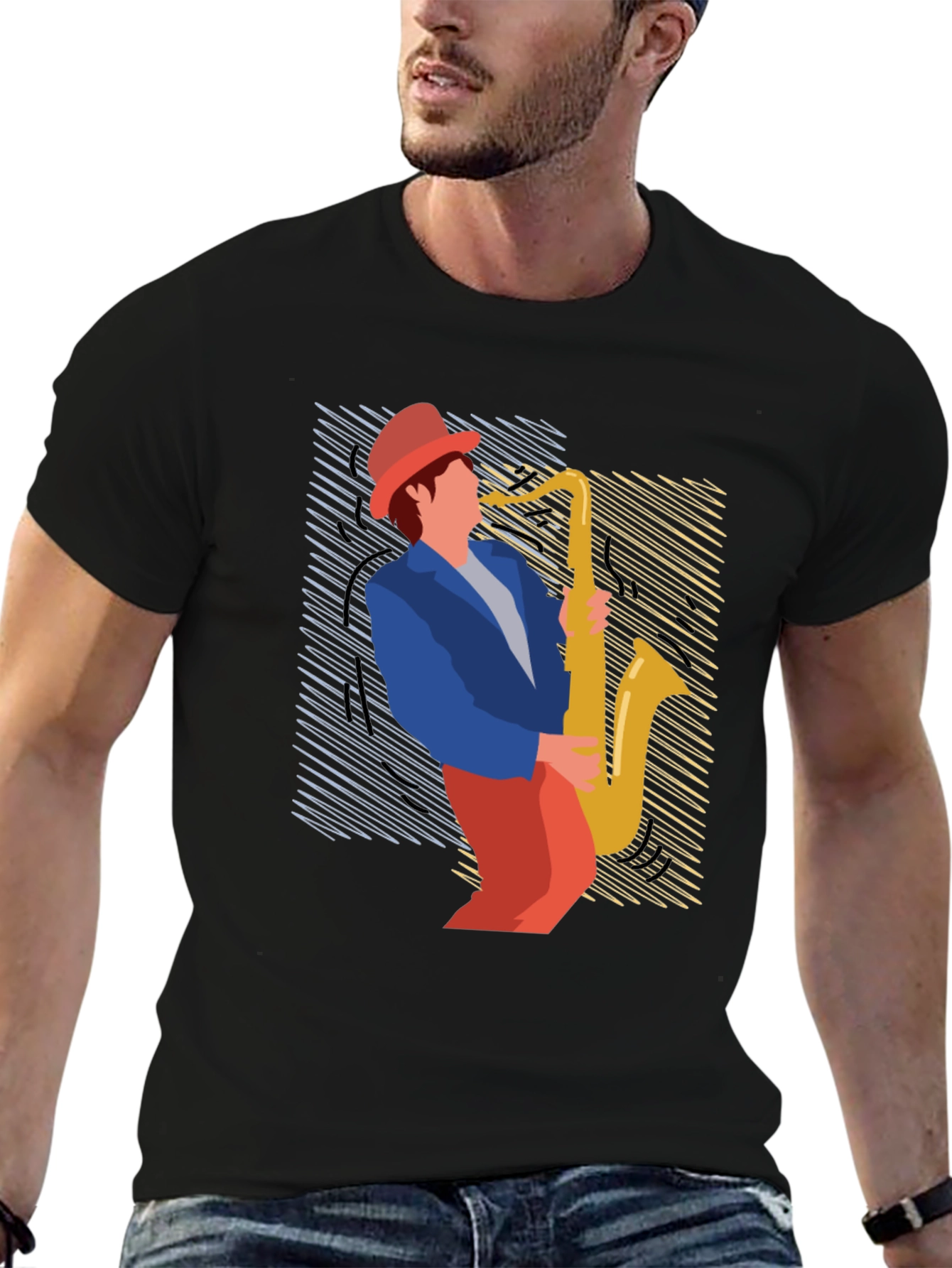 Black Jazz Saxophone Graphic Tee view 6