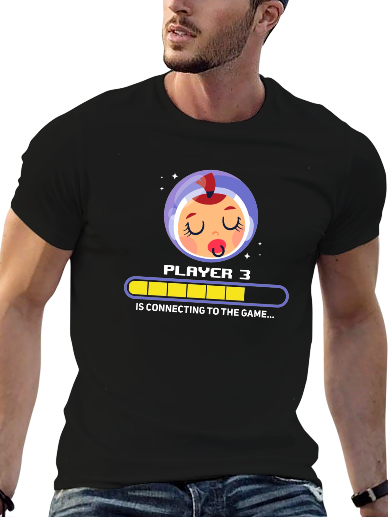 Black Player 3 Baby Gamer T-Shirt - Connecting... view 6