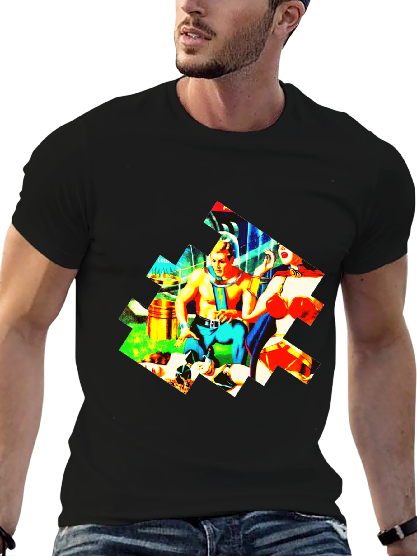 Black Retro Sci-Fi T-Shirt - Colorful Graphic Tee view 6