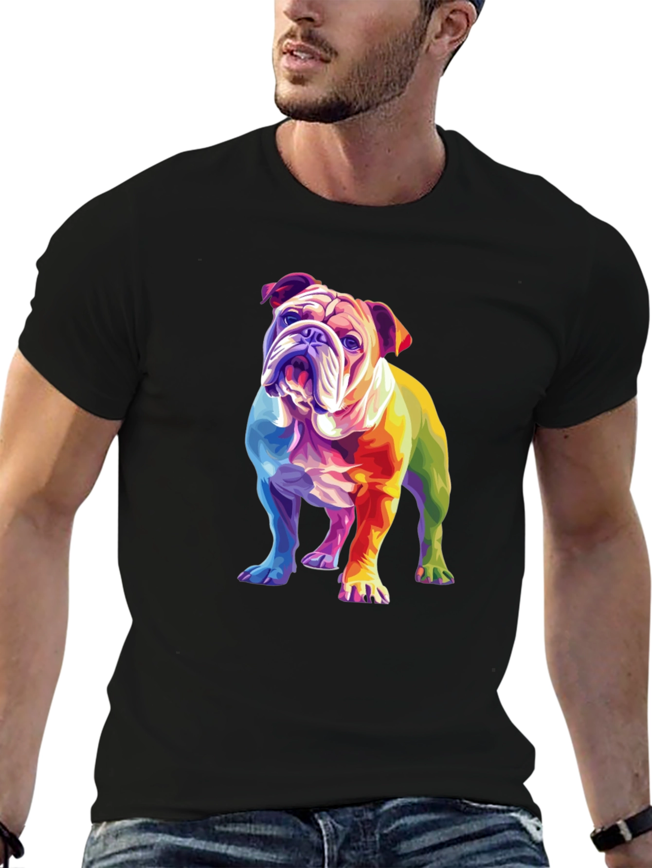 Black Rainbow Bulldog Graphic T-Shirt view 6