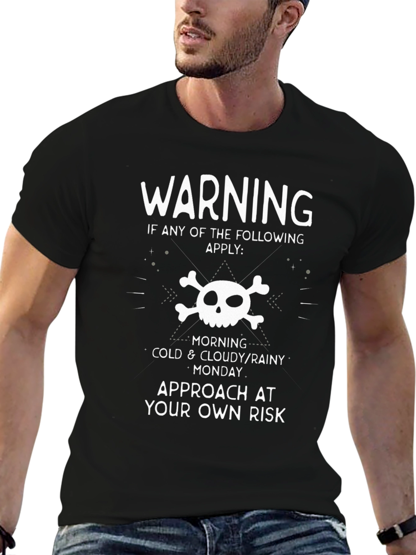 Black Warning Skull T-Shirt - Approach at Your Own Risk view 6