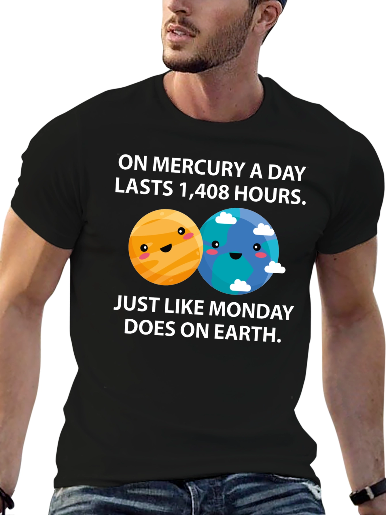 Black Funny Planets Mercury Monday T-Shirt view 6