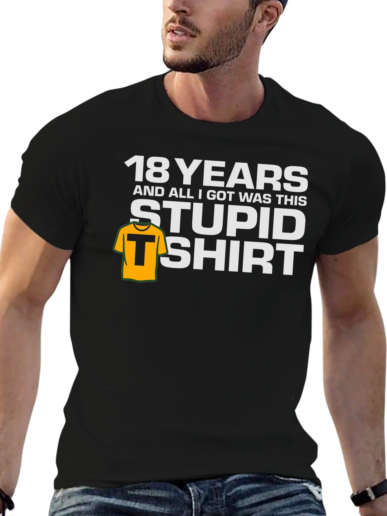 Black Funny 18 Years Stupid Shirt Black T-Shirt view 6