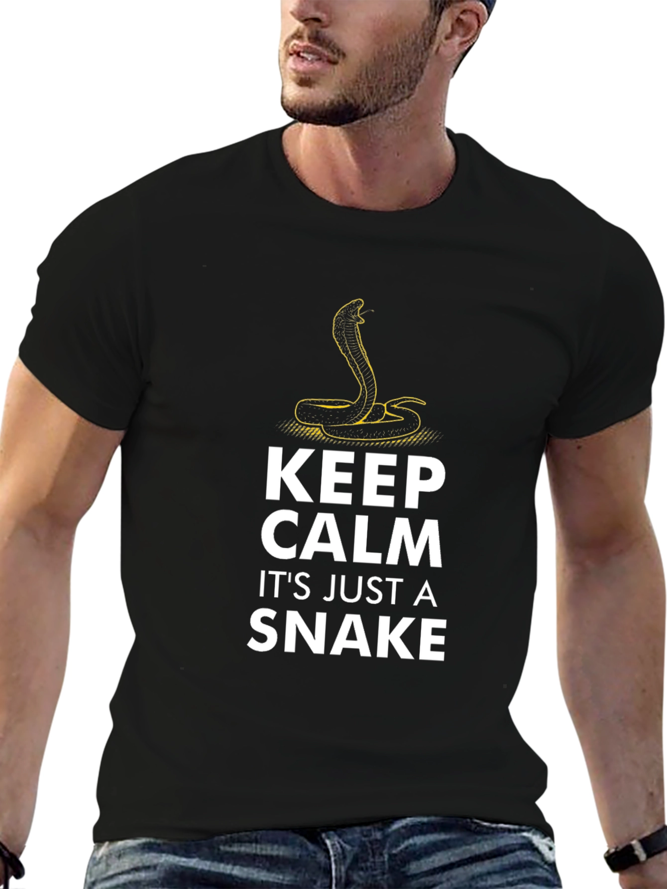 Black Keep Calm Snake T-Shirt - Funny Graphic Tee view 6