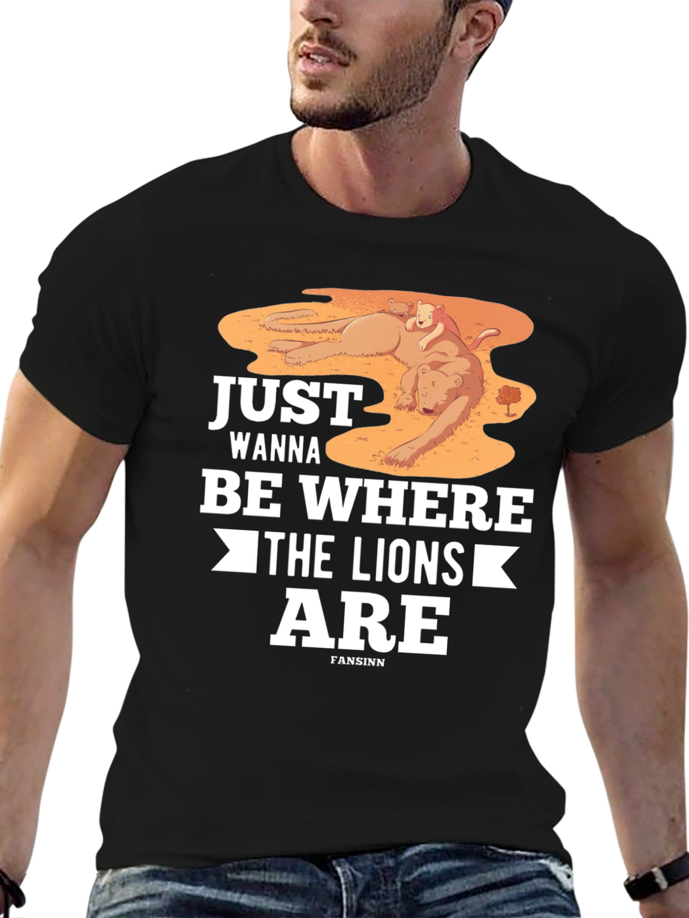 Black Just Wanna Be Where The Lions Are Graphic Tee view 6