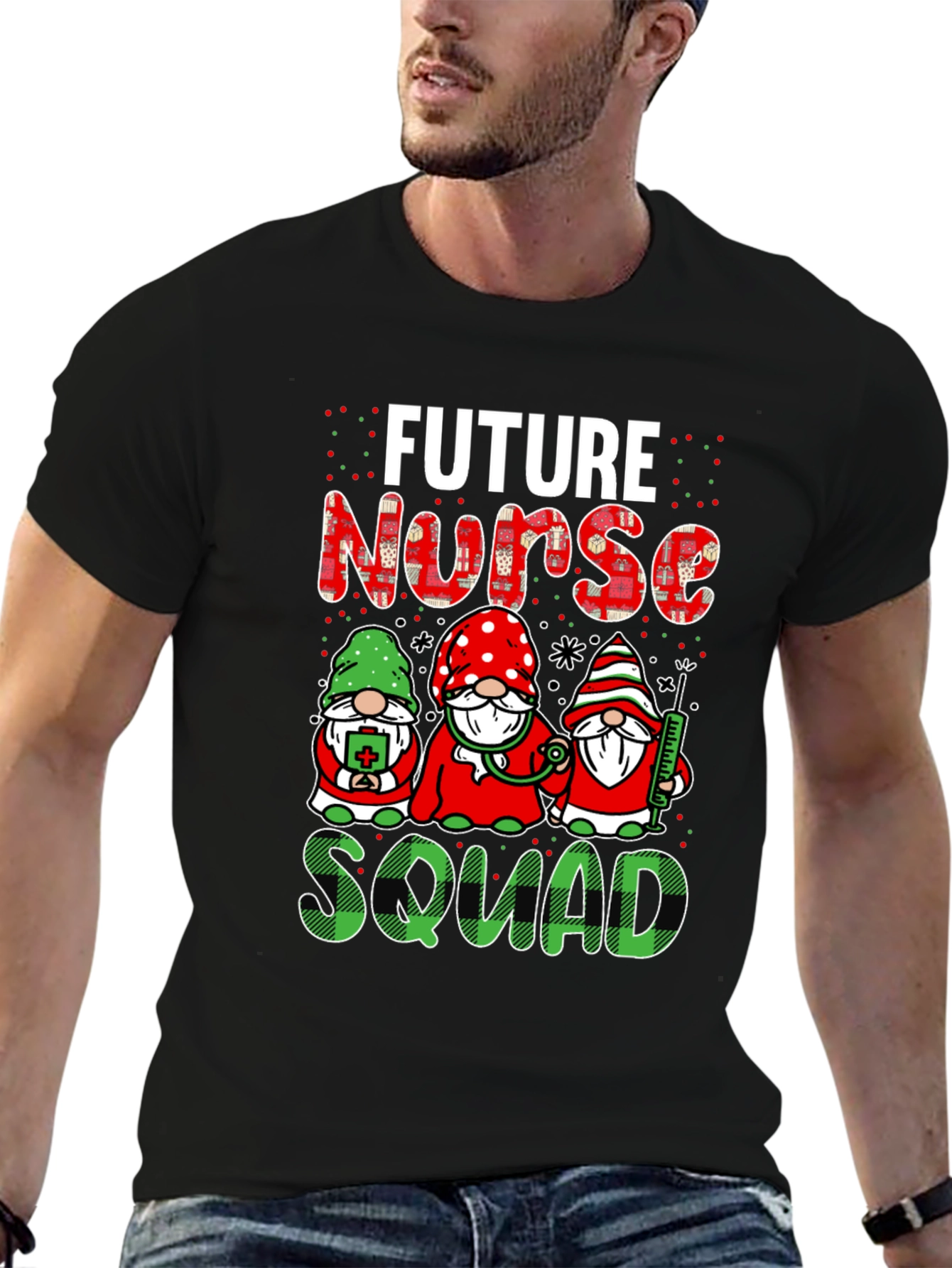 Black Future Nurse Squad T-Shirt Cute Gnomes Design view 6