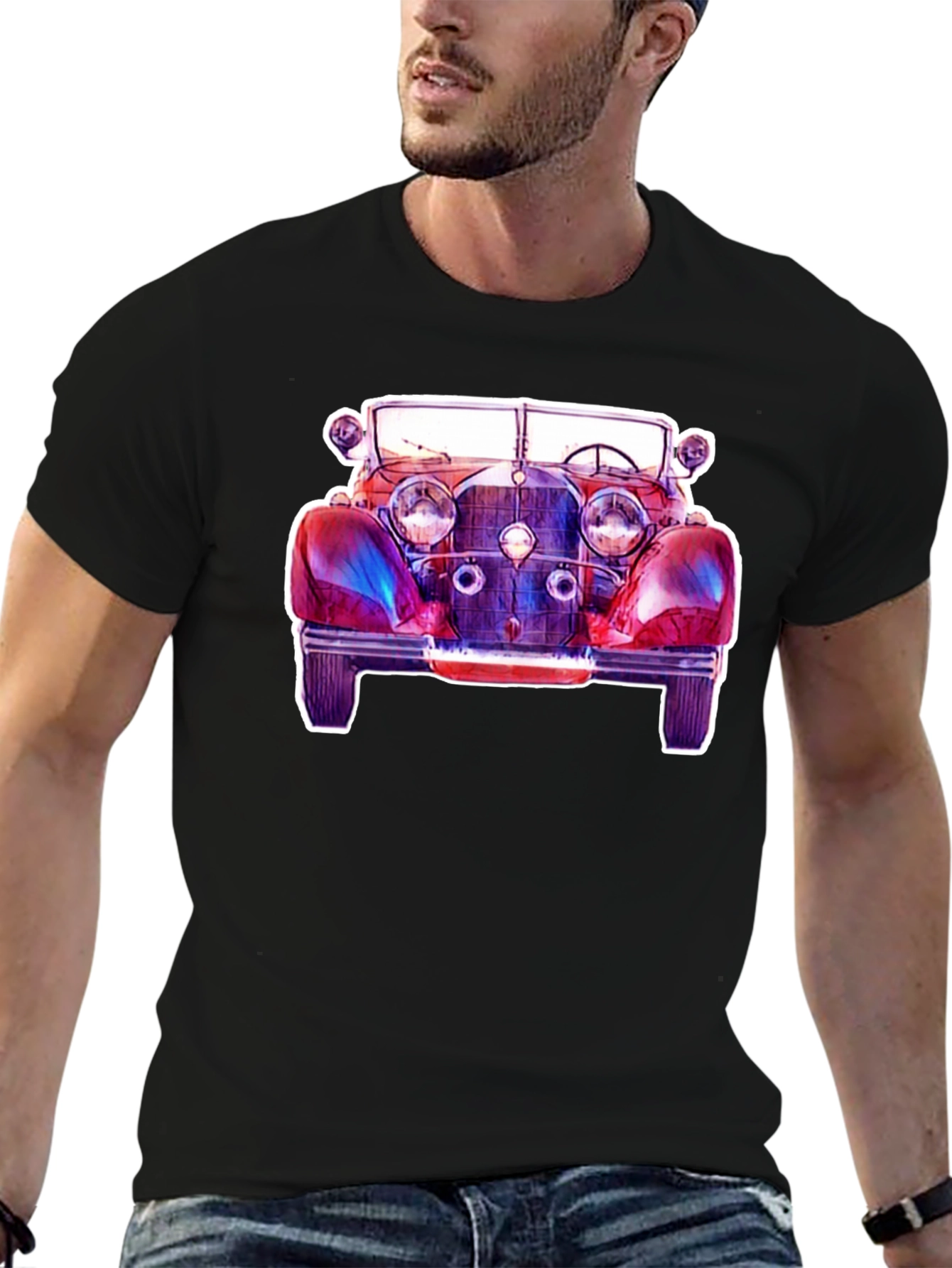 Black Vintage Car Graphic Tee - Classic Auto Shirt view 6