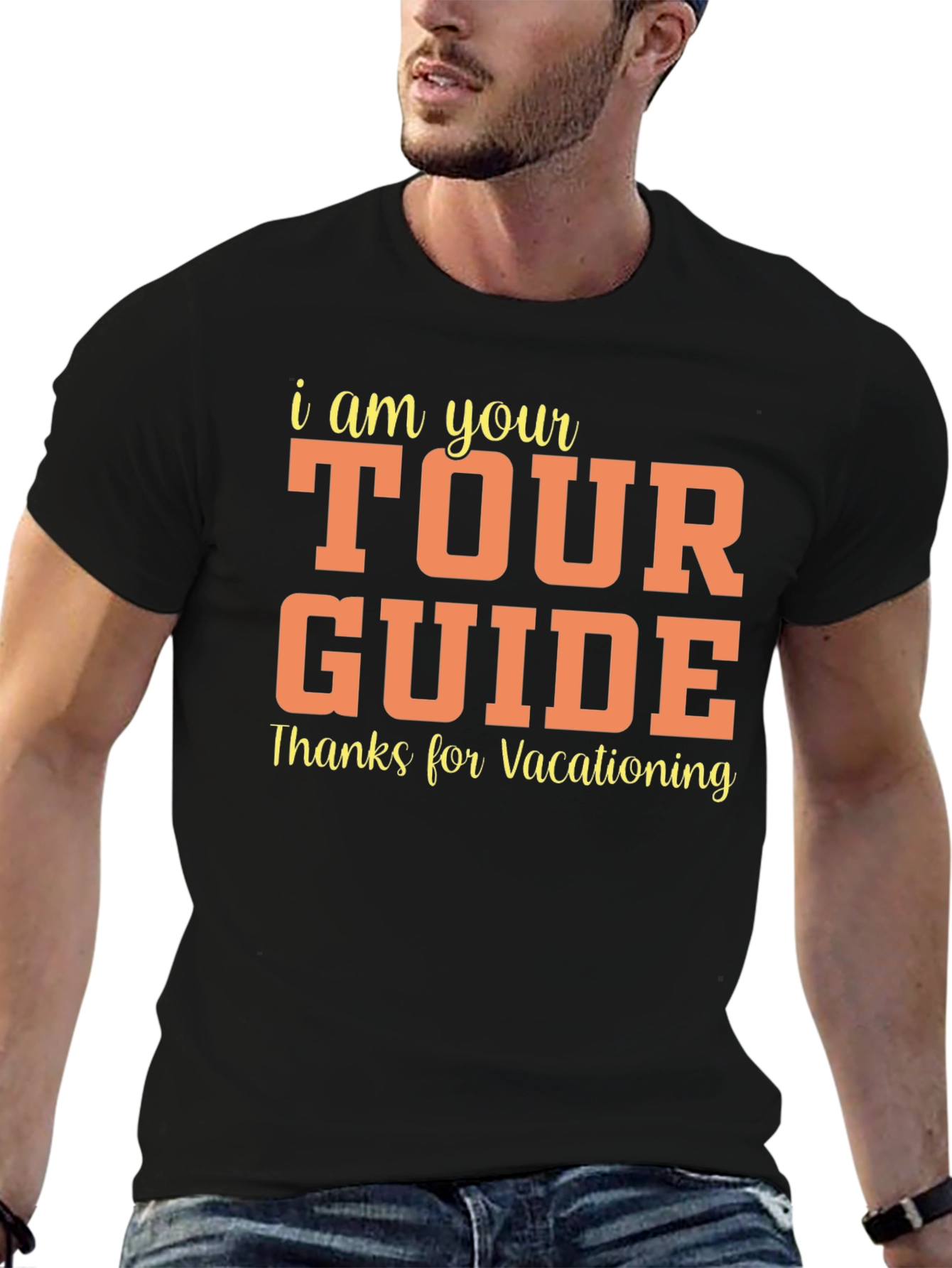 Black Tour Guide Vacationing Tee view 6