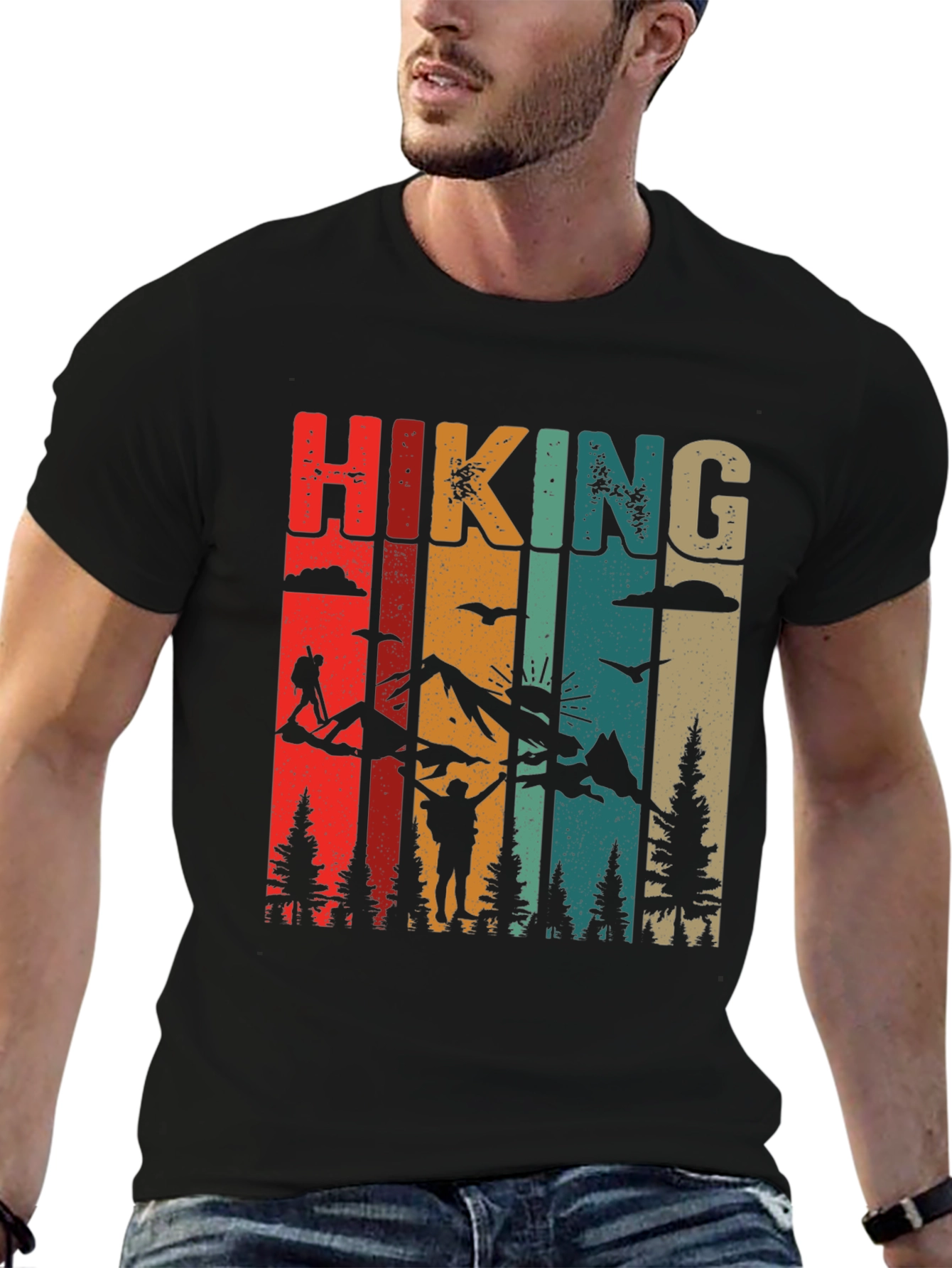 Black Retro Hiking Adventure T-Shirt view 6