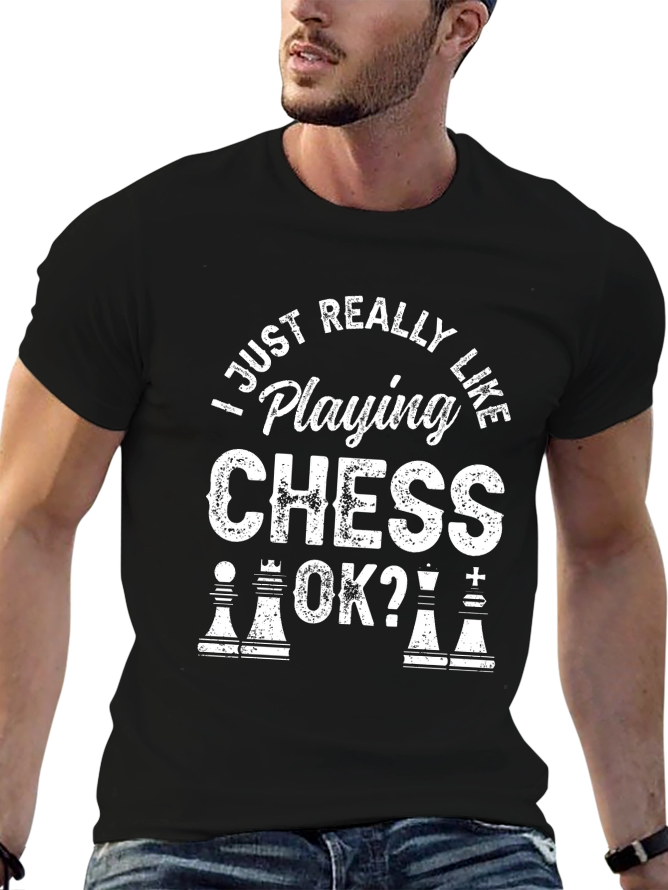 Black Chess Lover Graphic T-Shirt - "I Just Really Like Playing Chess, OK?" view 6