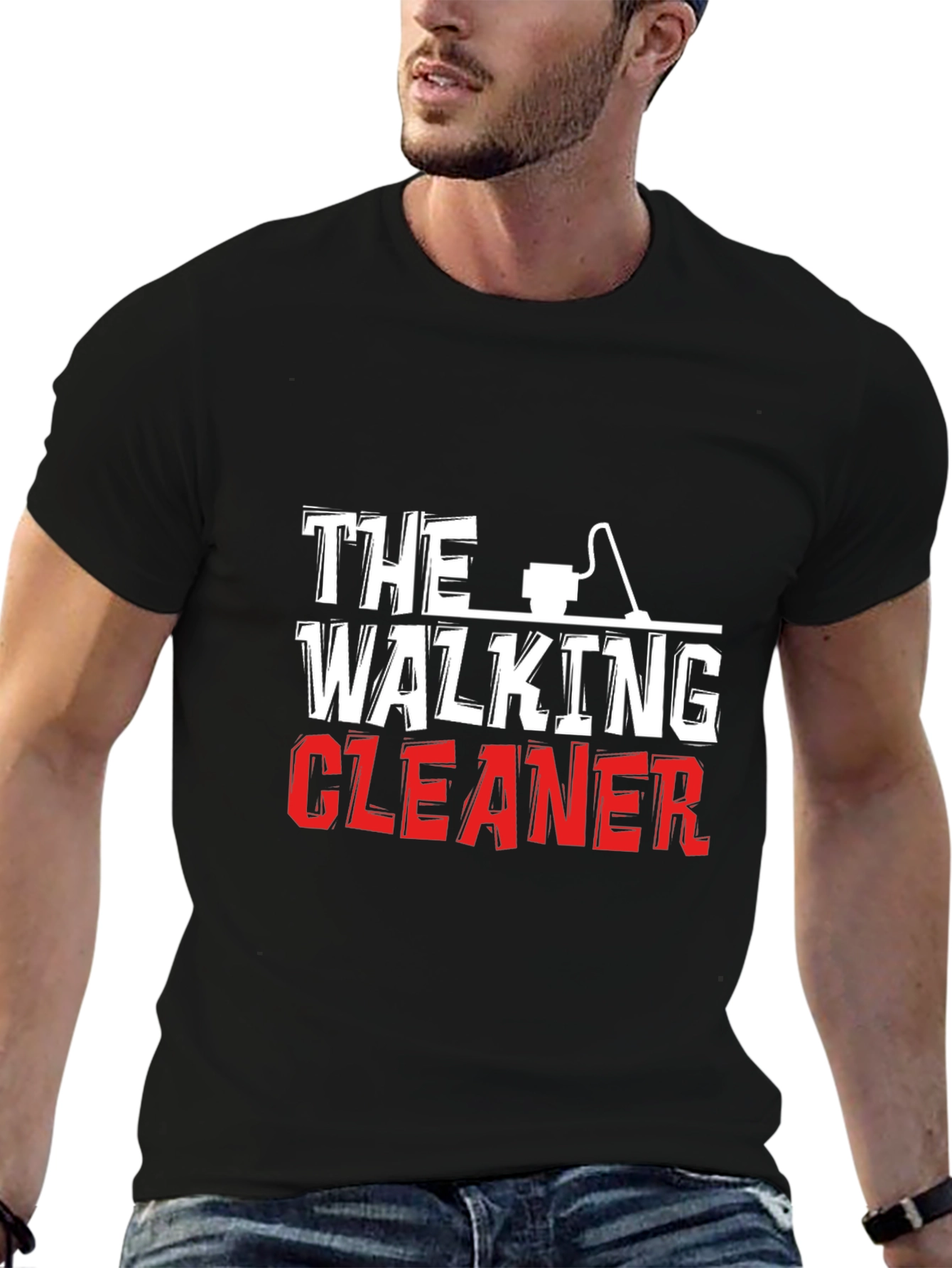 Black The Walking Cleaner Graphic T-Shirt view 6