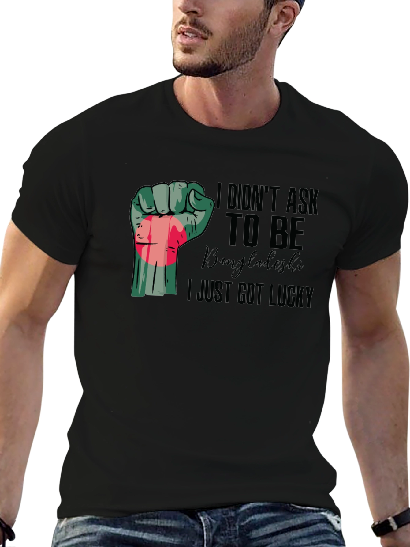 Black Lucky Bangladeshi Pride Fist T-Shirt view 6