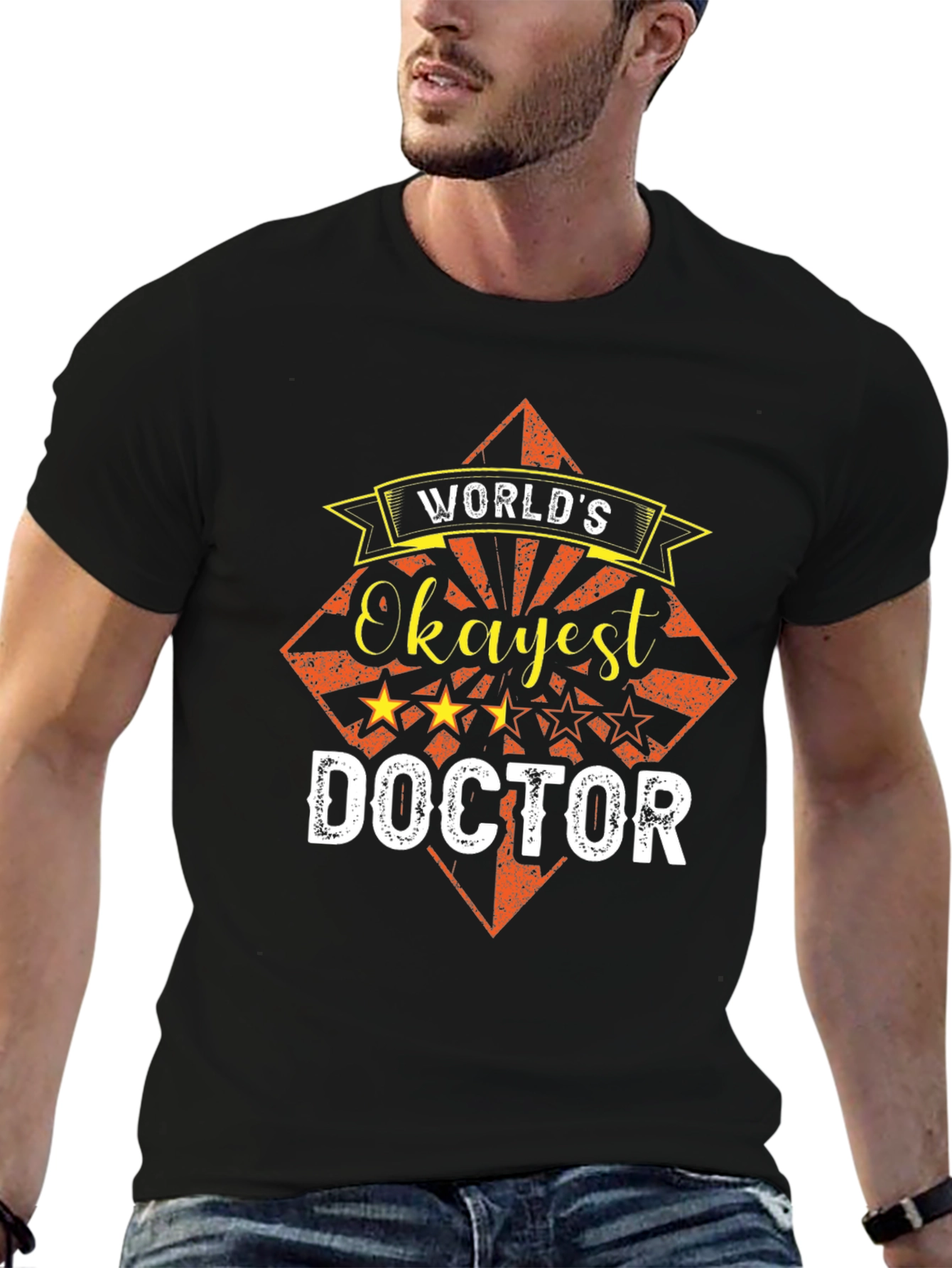 Black World's Okayest Doctor Funny T-Shirt view 6