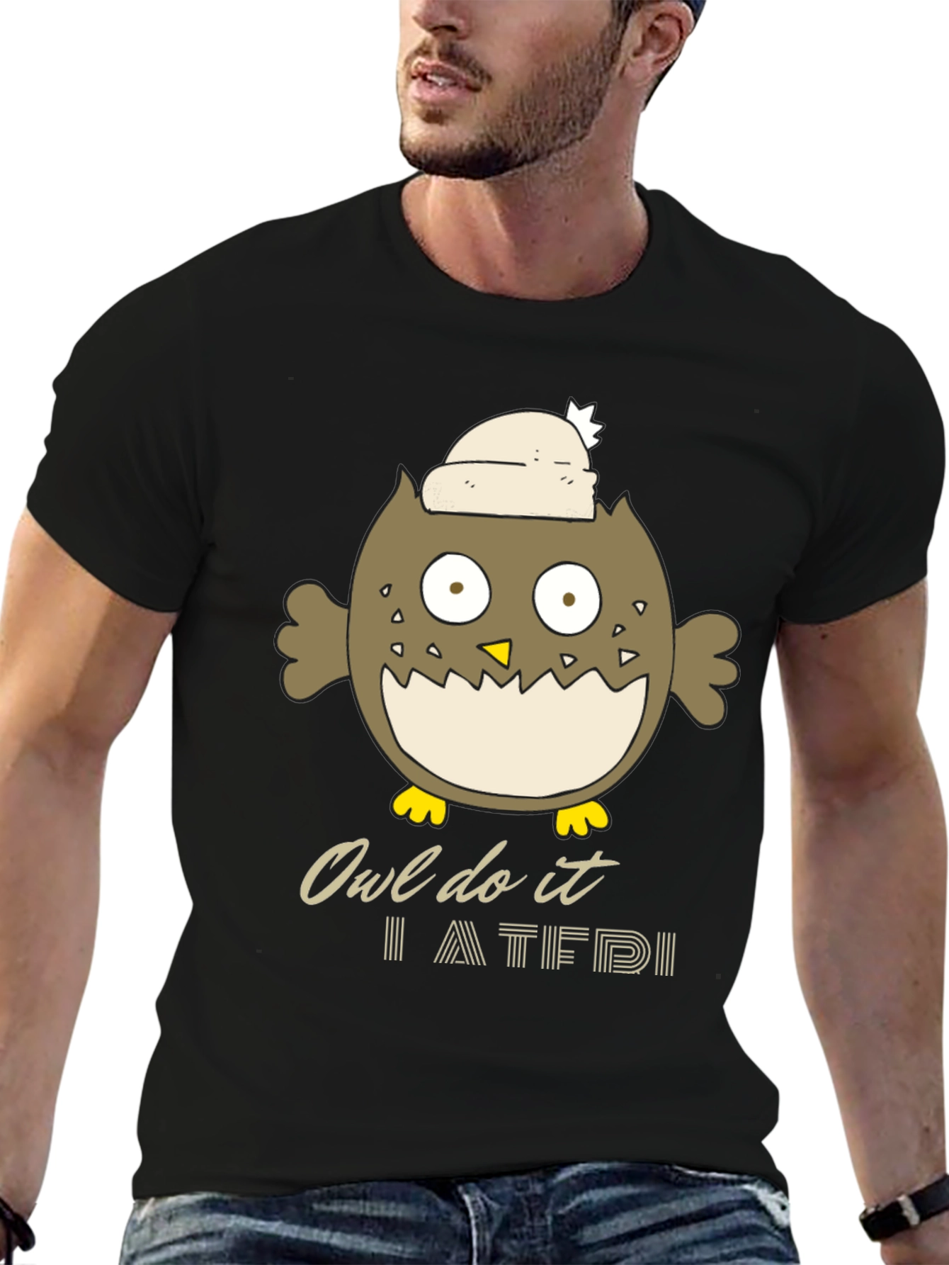 Black Owl Do It T-Shirt - Funny Cartoon Tee view 6