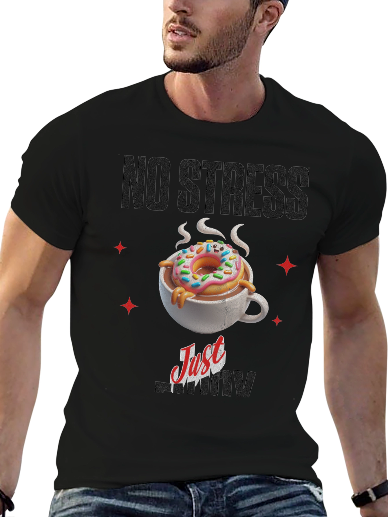 Black No Stress Just Donut T-Shirt view 6