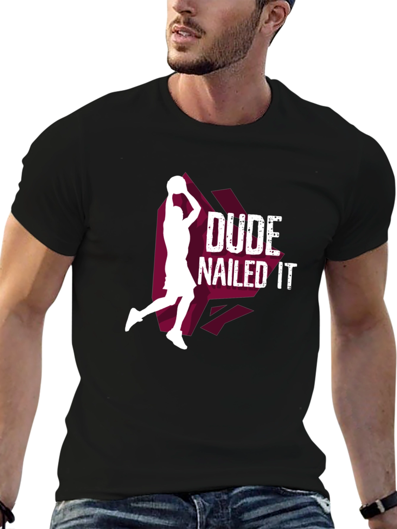 Black Dude Nailed It T-Shirt - Basketball Graphic Tee view 6