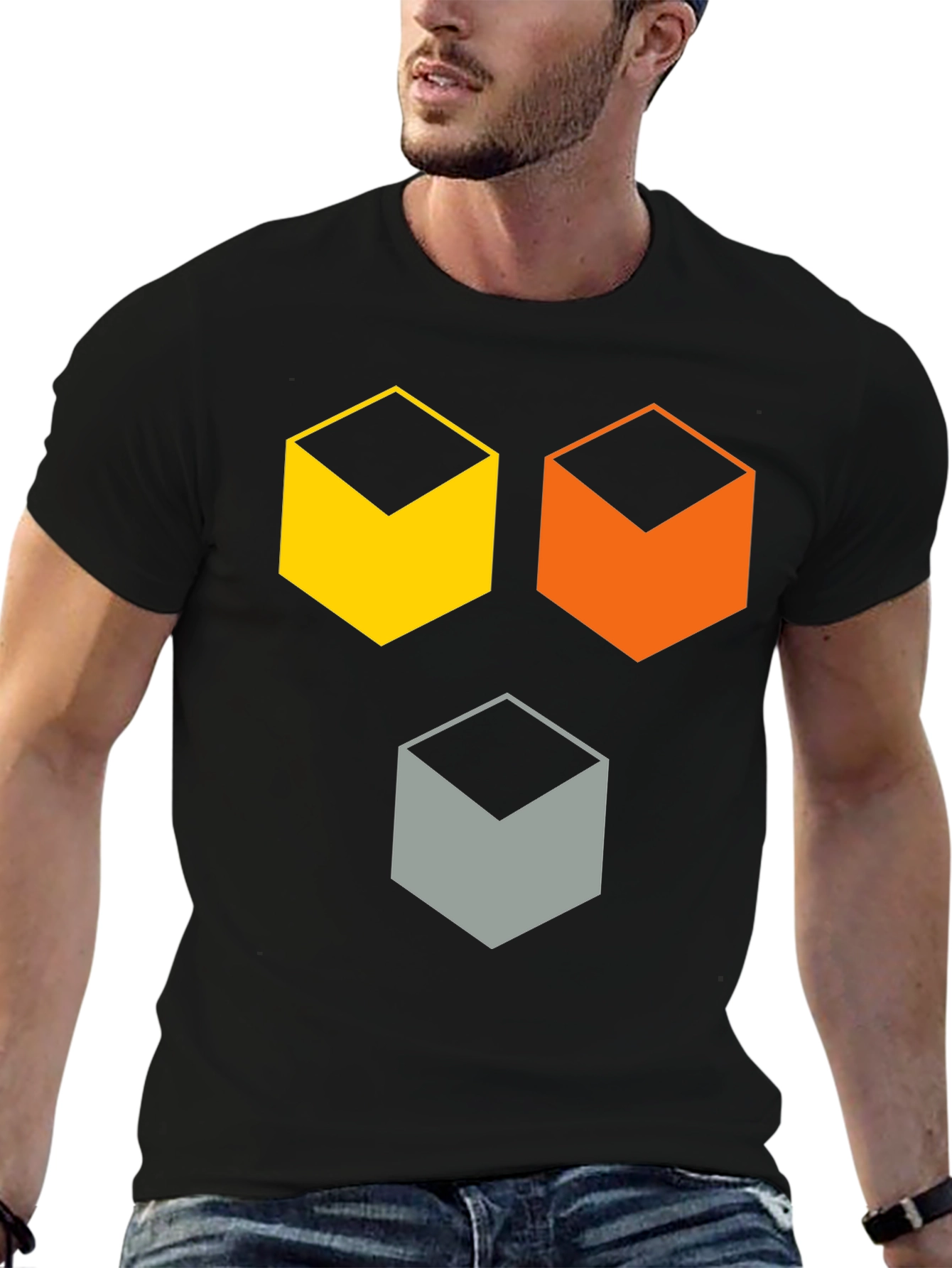 Black Geometric Cube T-Shirt - Modern Abstract Design view 6
