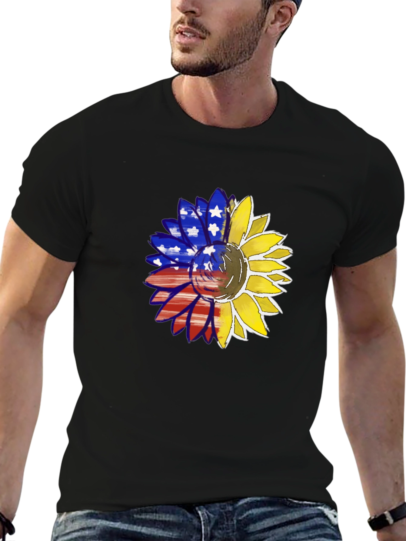 Black Patriotic Sunflower Graphic T-Shirt view 6
