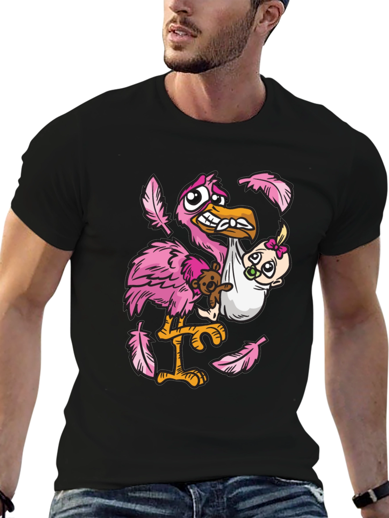 Black Stork Carrying Baby Graphic T-Shirt view 6