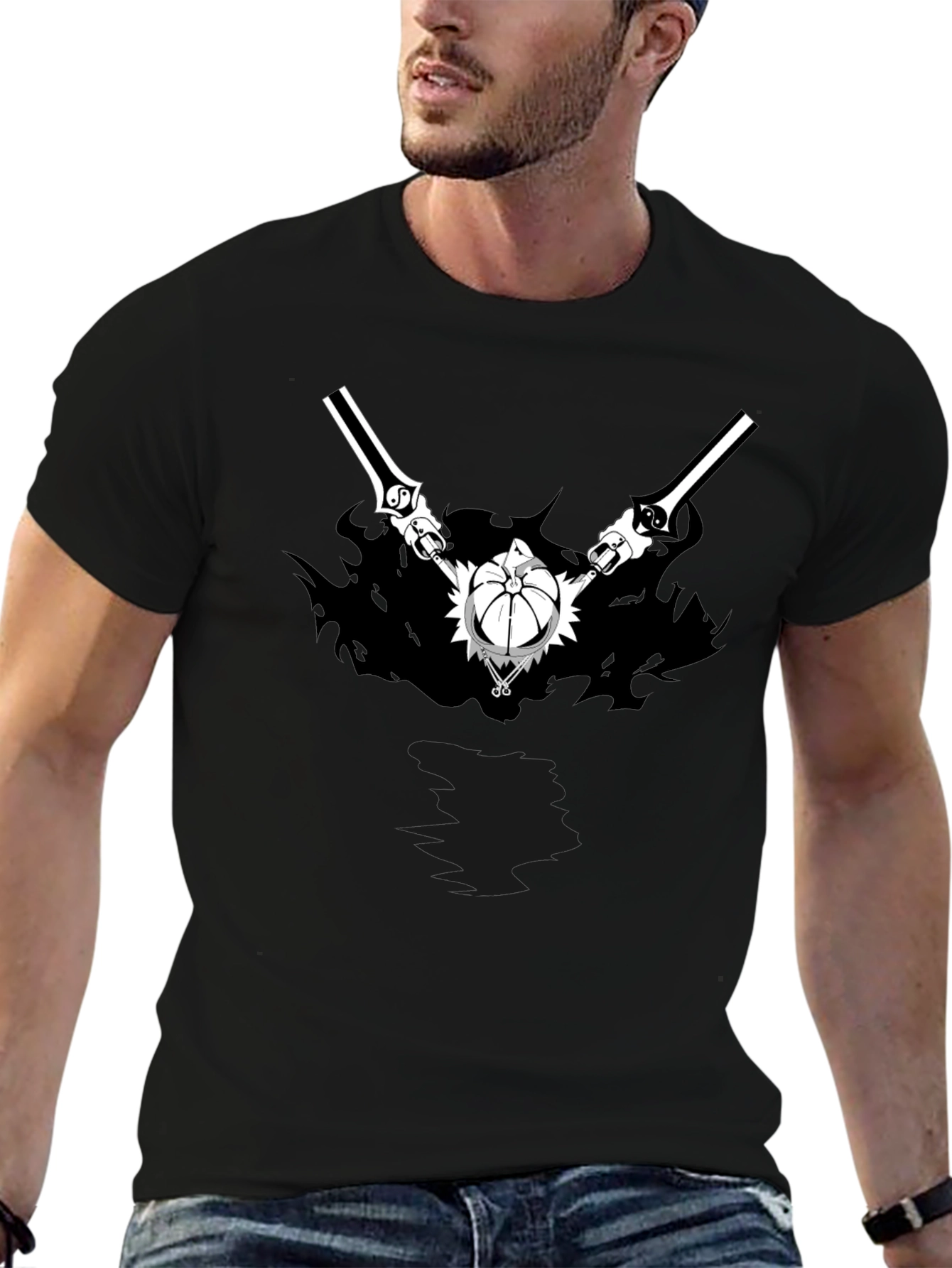 Black Anime Graphic Print Black T-Shirt view 6
