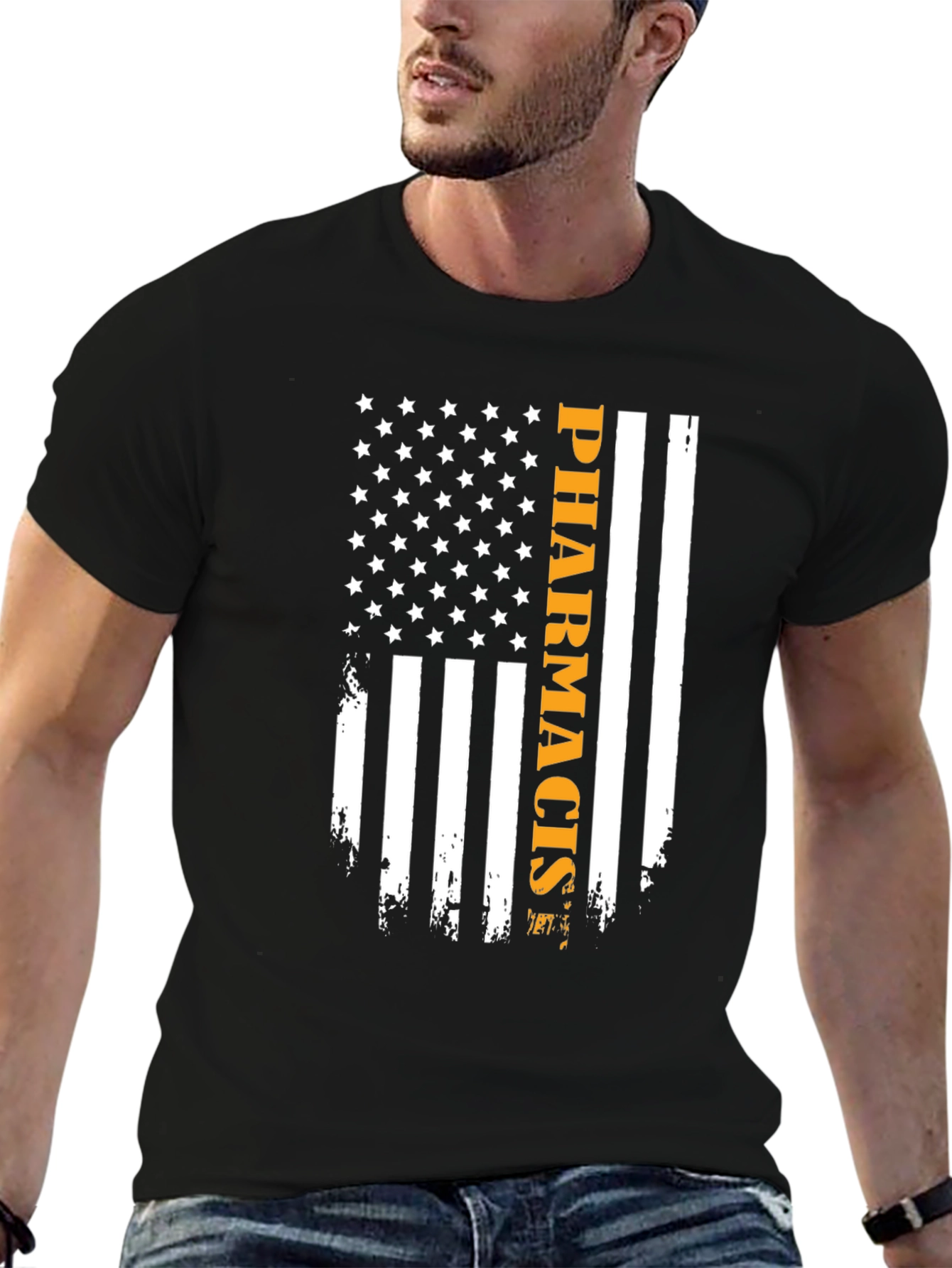 Black American Flag Pharmacist T-Shirt view 6
