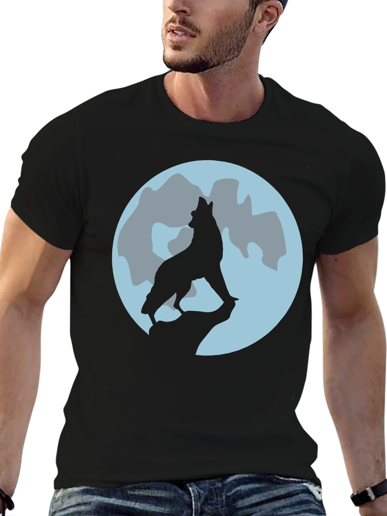 Black Wolf Moon Graphic Tee - Black Cotton T-Shirt view 6