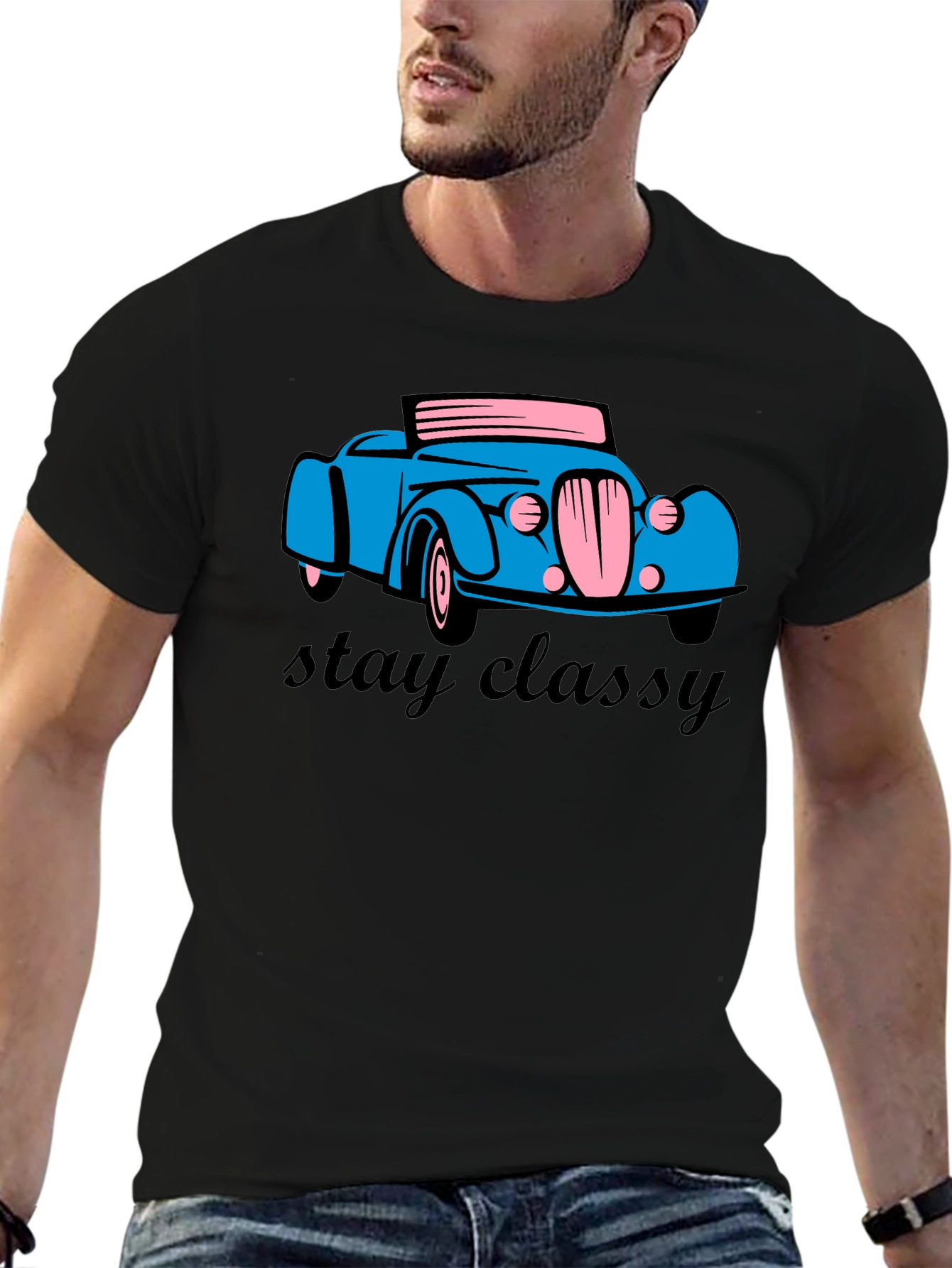 Black Stay Classy Car T-Shirt - Classic Retro Design view 6