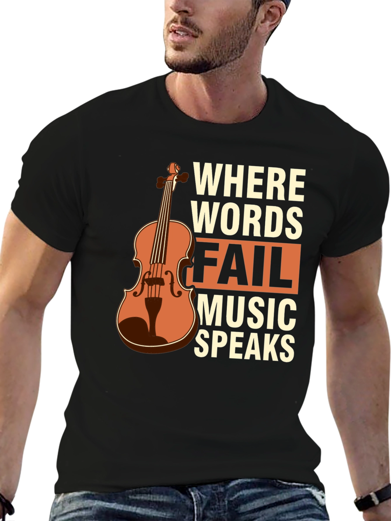 Black Music Speaks T-Shirt - Violin Design view 6