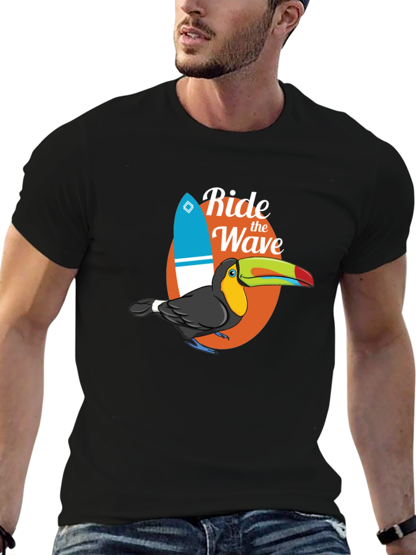 Black Ride the Wave Toucan Graphic T-Shirt view 6