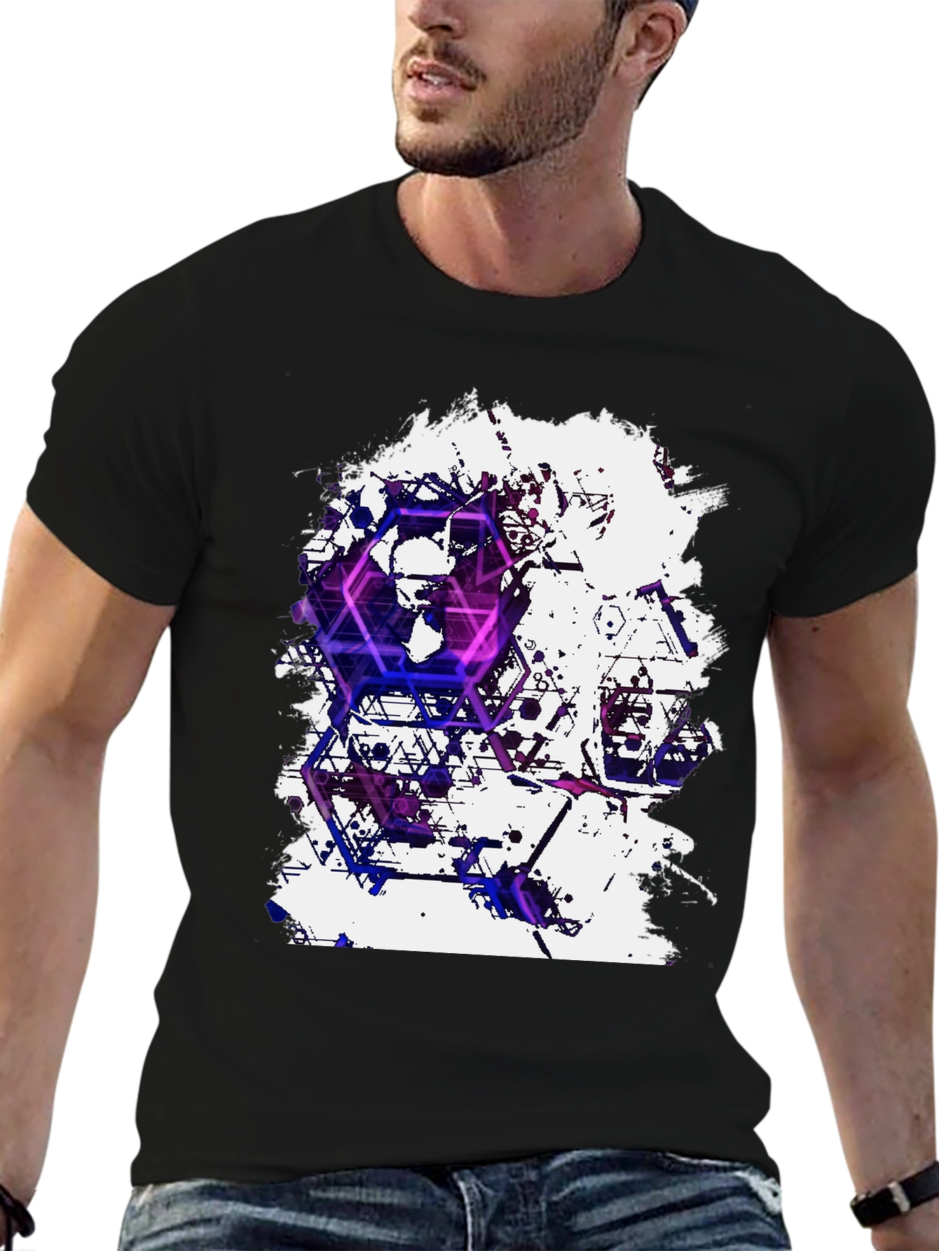 Black Geometric Skull T-Shirt - Artistic Graphic Tee view 6