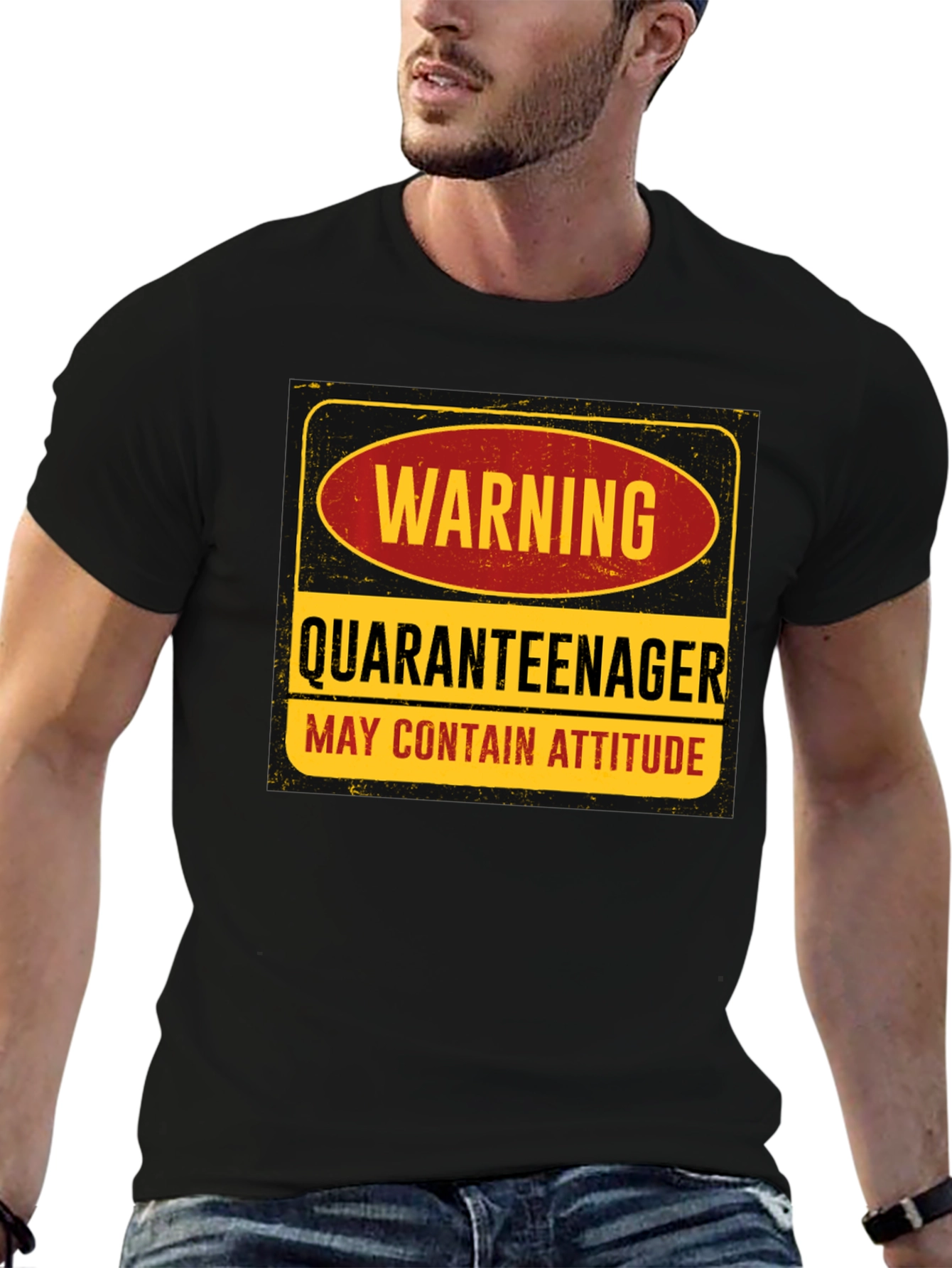 Black Warning Quaranteenager T-Shirt - May Contain Attitude view 6