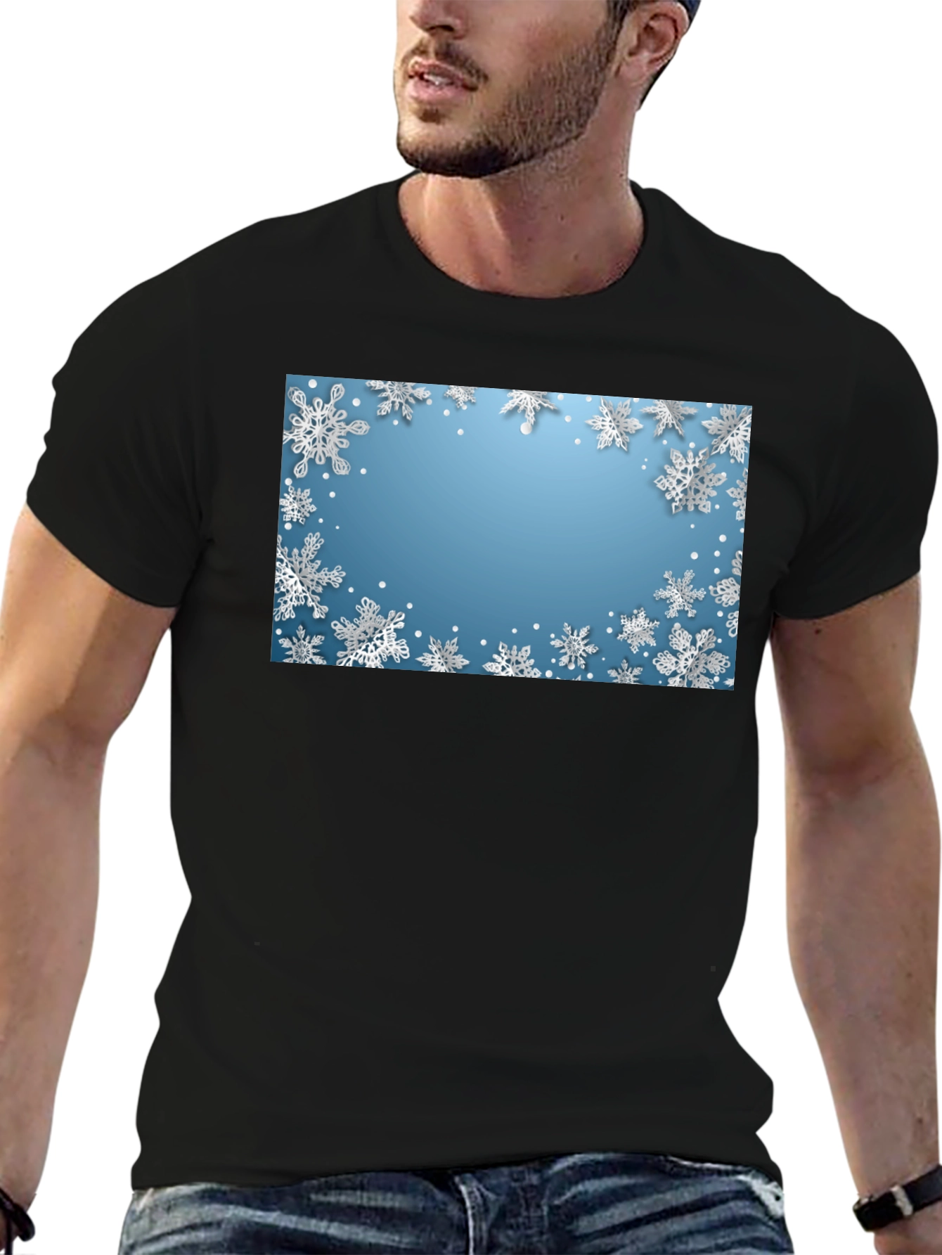Black Snowflake Graphic Tee - Winter Holiday Shirt view 6
