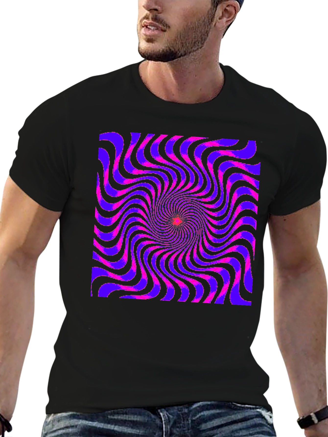Black Optical Illusion Spiral Graphic Tee - Black view 6