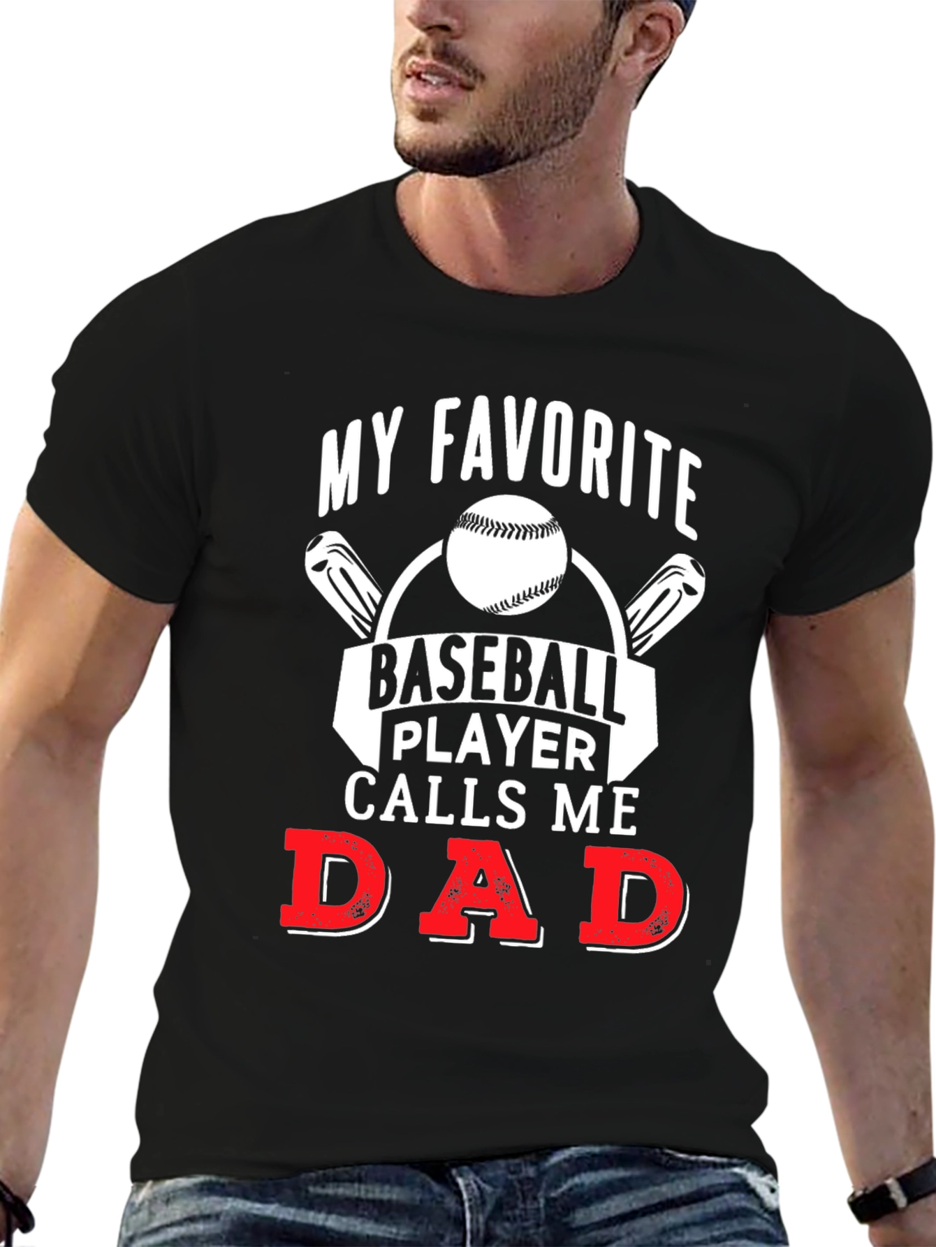 Black My Favorite Baseball Player Calls Me Dad T-Shirt view 6
