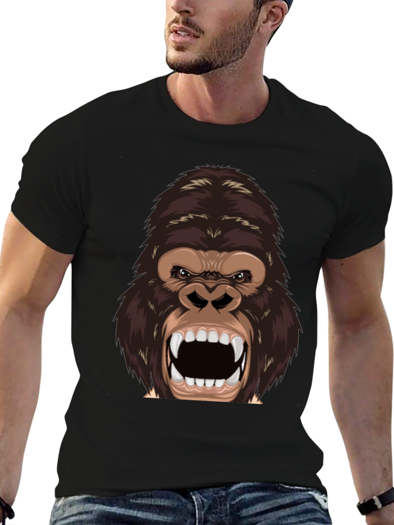 Black Furious Gorilla Graphic Tee - Black Cotton Blend Shirt view 6