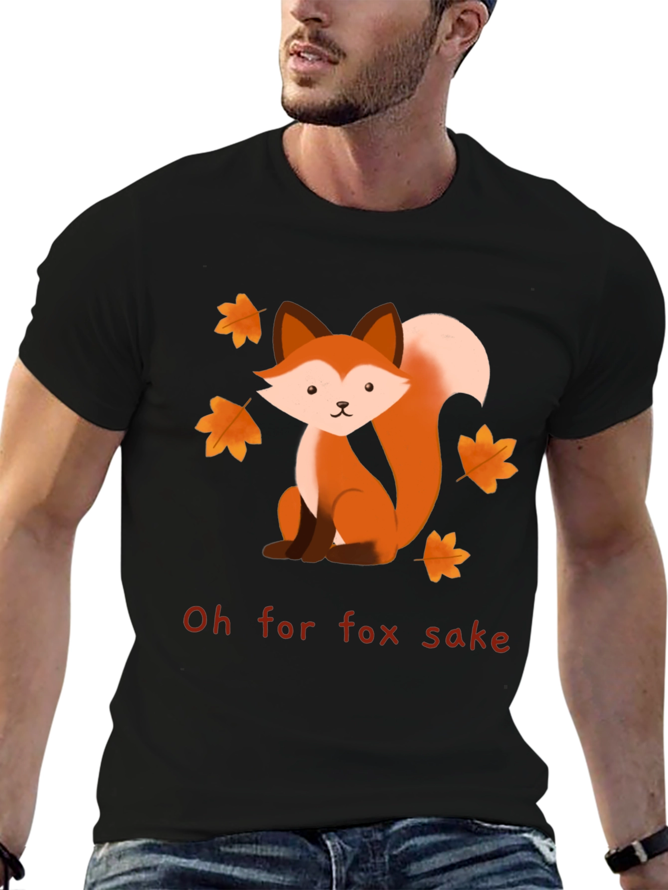 Black Oh For Fox Sake T-Shirt - Cute Cartoon Fox Graphic Tee view 6