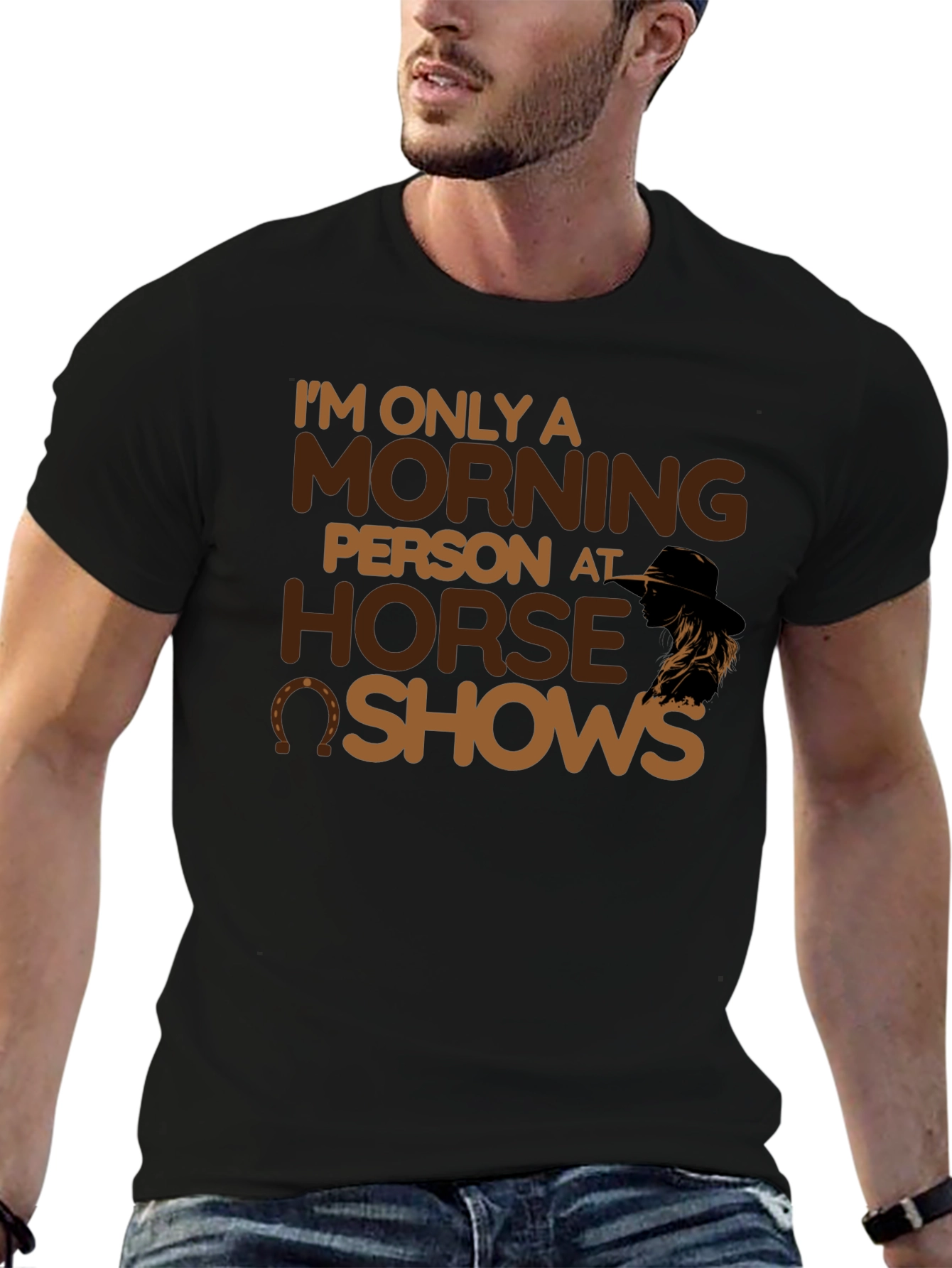 Black Funny Horse Show Morning Person T-Shirt view 6