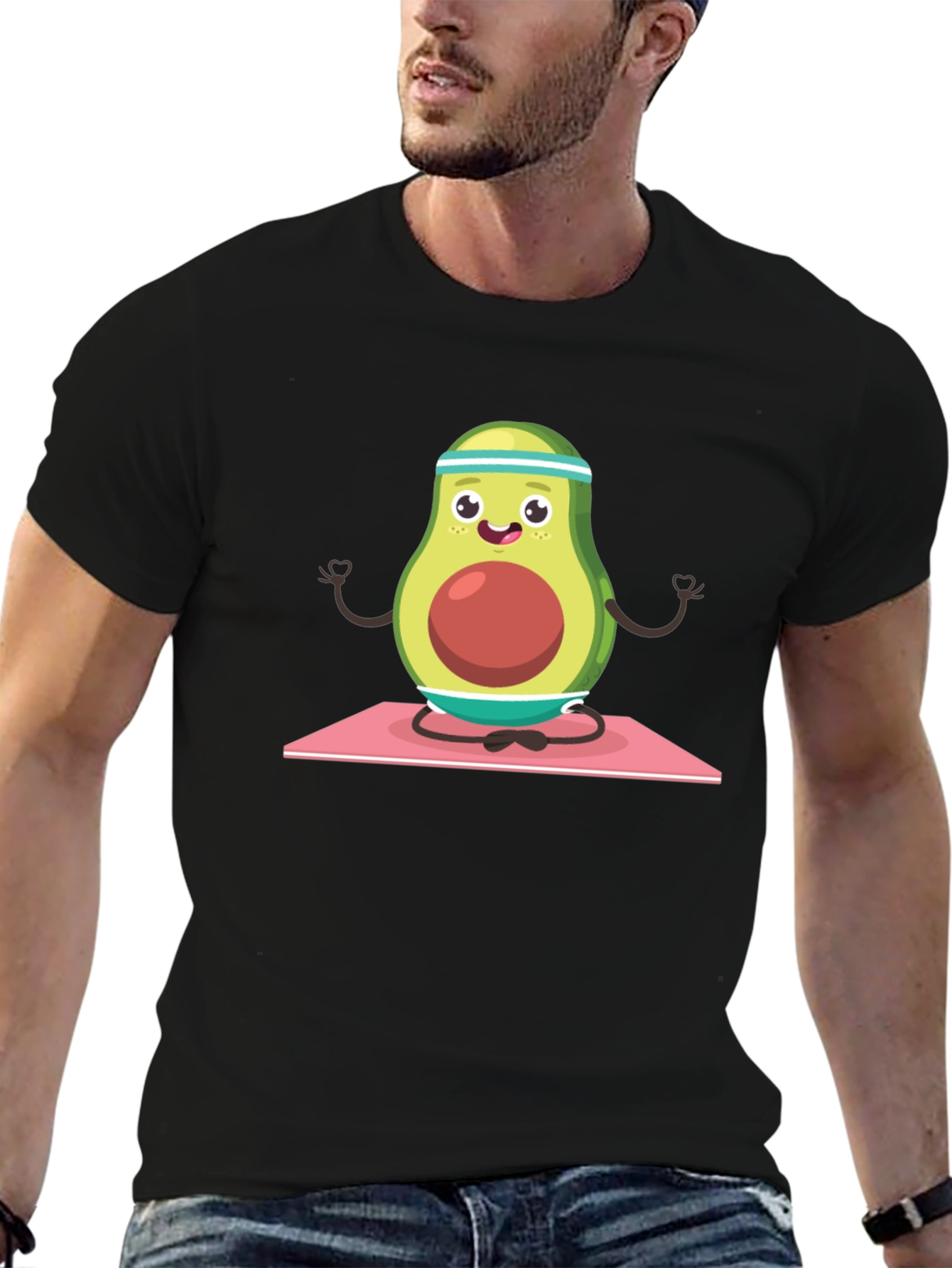 Black Yoga Avocado Men's T-Shirt - Meditating Fruit Tee view 6