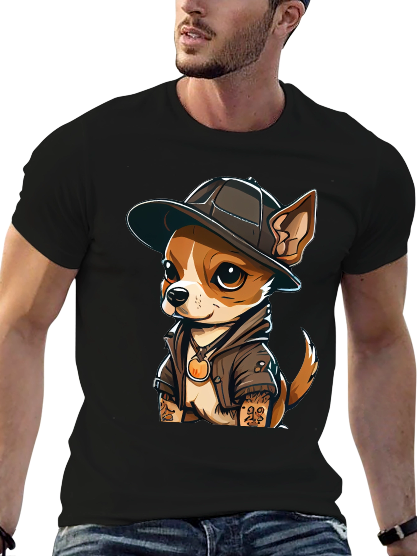 Black Cool Chihuahua Graphic T-Shirt view 6