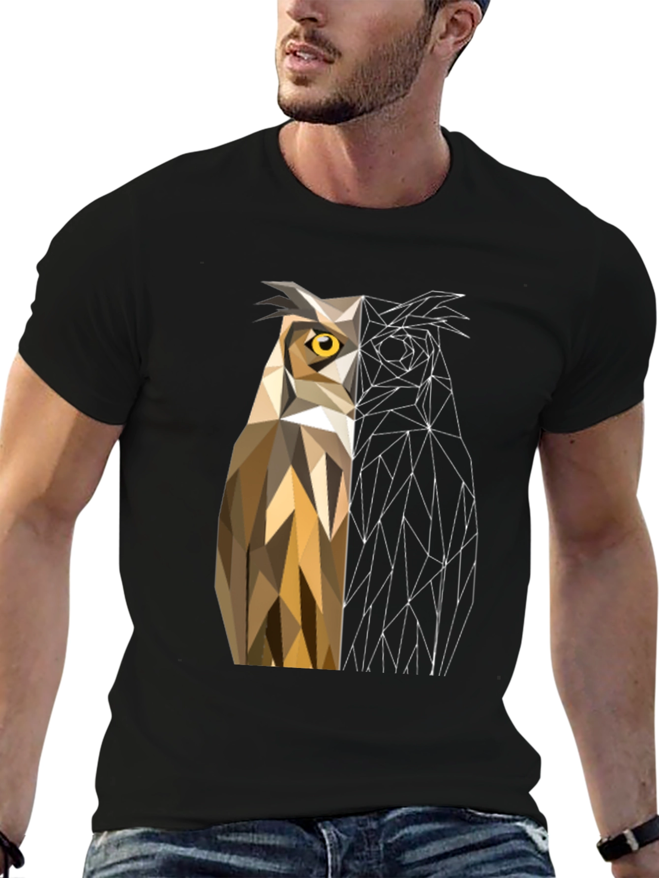 Black Geometric Owl Graphic Tee - Modern Design view 6