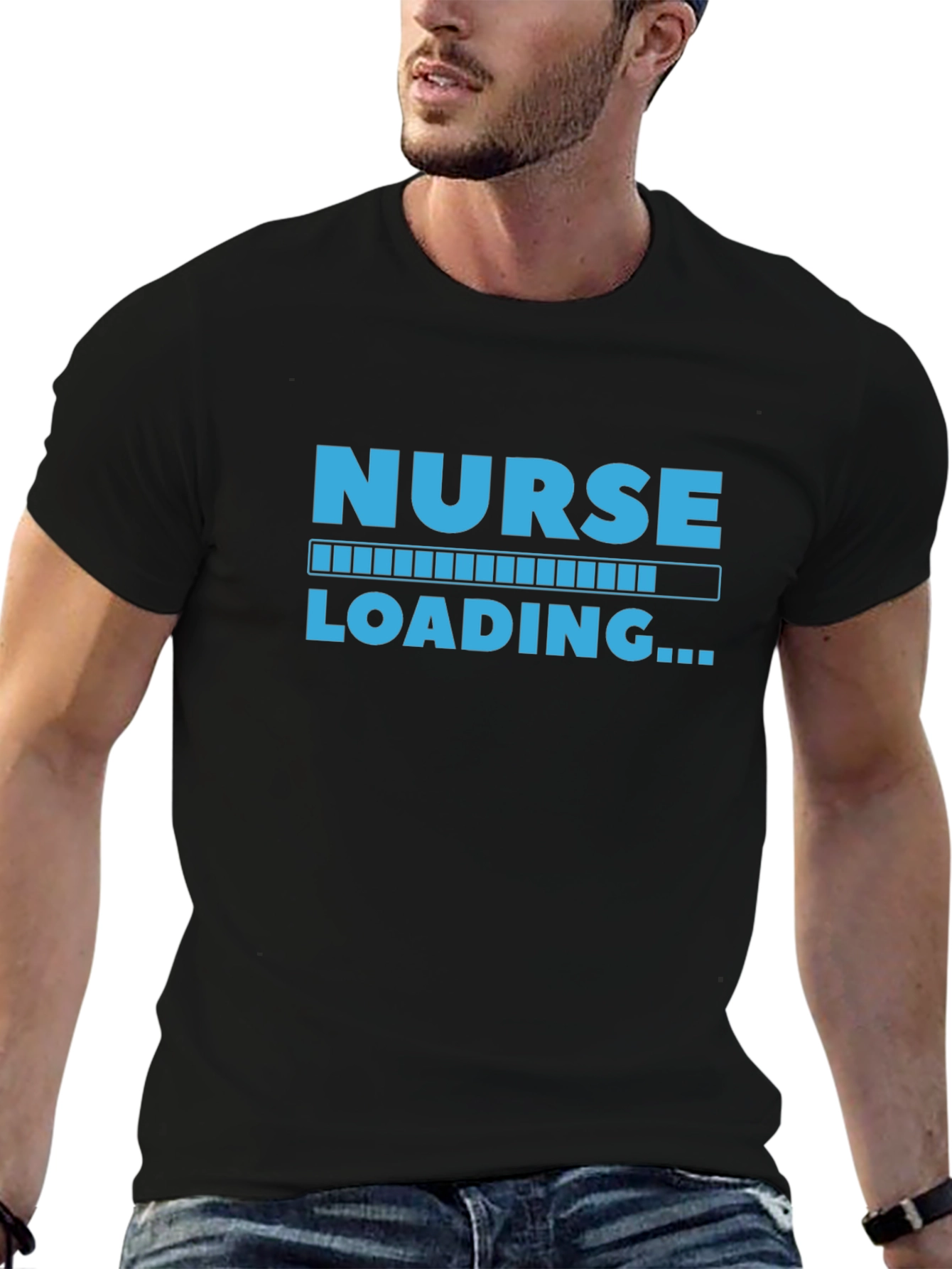 Black Nurse Loading Graphic Tee - Black Cotton Casual Shirt view 6