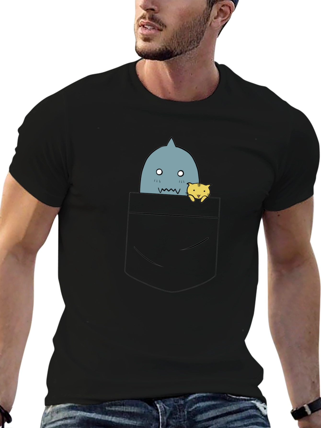 Black Anime Pocket Graphic Tee - Black T-Shirt view 6