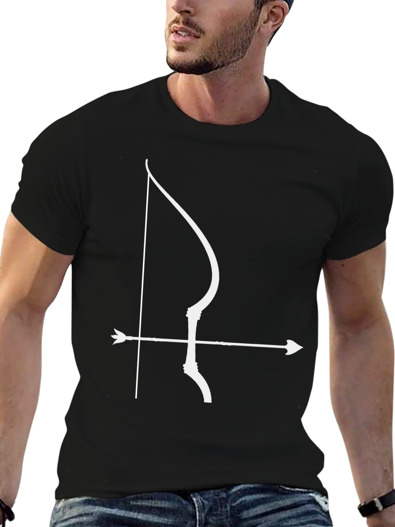 Black Archer Bow & Arrow Graphic Tee - Black Cotton view 6