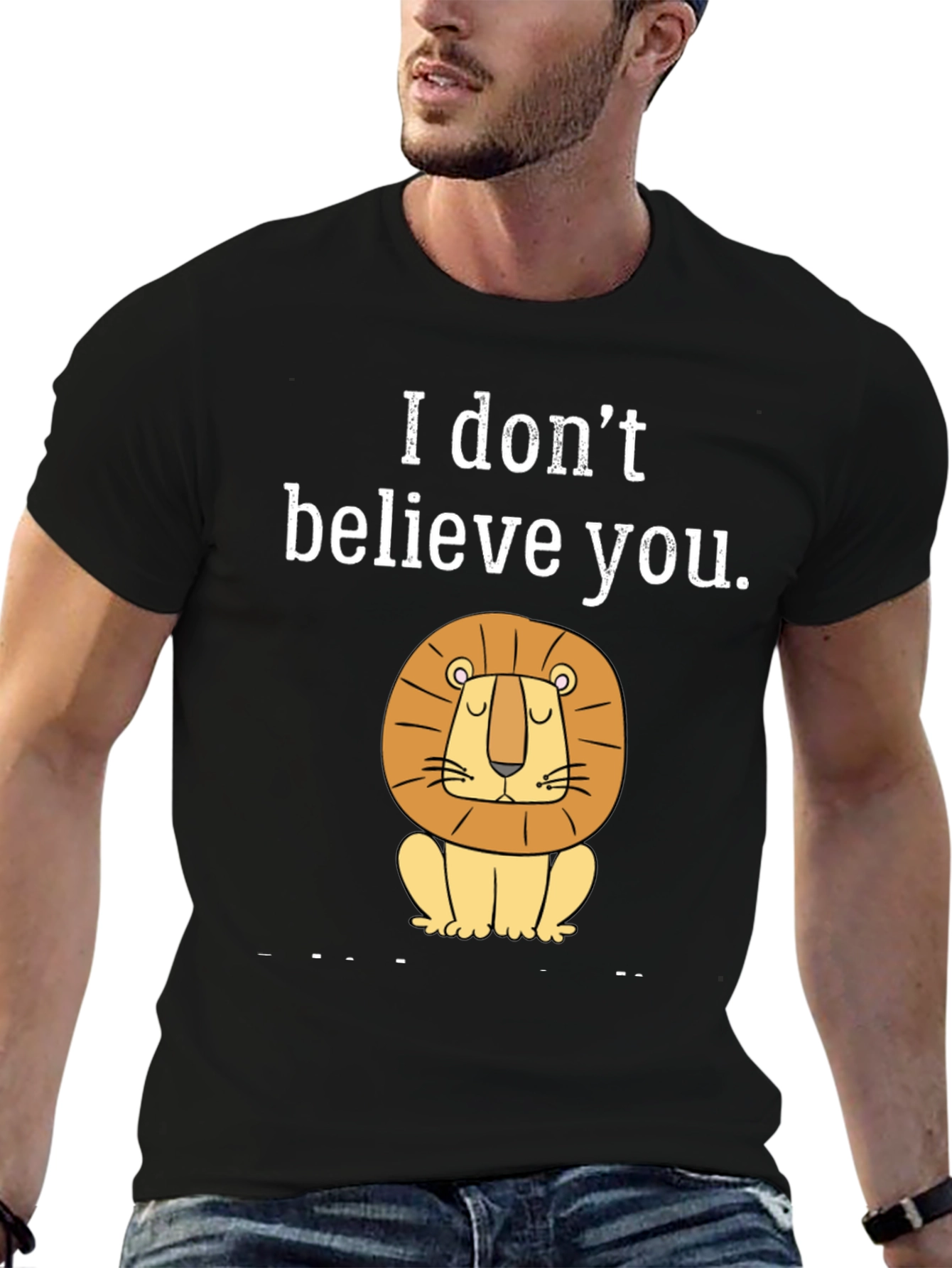 Black Funny "I Don't Believe You" Lion Graphic T-Shirt view 6